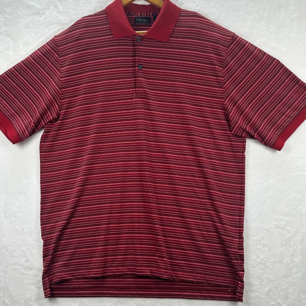Walter Hagen Golf Polo Shirt Mens Large Red Striped Short Sleeve Performance